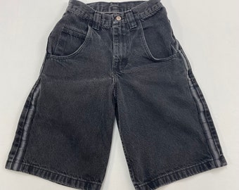 90s/Y2K Kids Youth Teen Vintage Skater Black Denim Shorts Size 10 Side Line Jorts Wide Baggy Denim Jorts