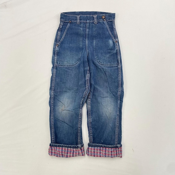 60s Kids Toddler Youth Vintage Faded Lined Denim Workwear Straight