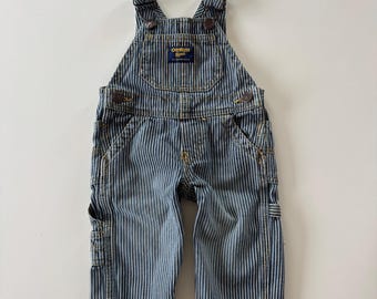 Modern  OshKosh B'gosh 6M Overalls Hickory Stripe Denim Vestbak Blue White Railroad Stripe 100% Cotton Baby Boy Girl