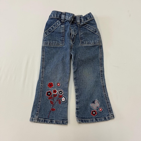Calça jeans infantil vintage Y2K para crianças pequenas, azul