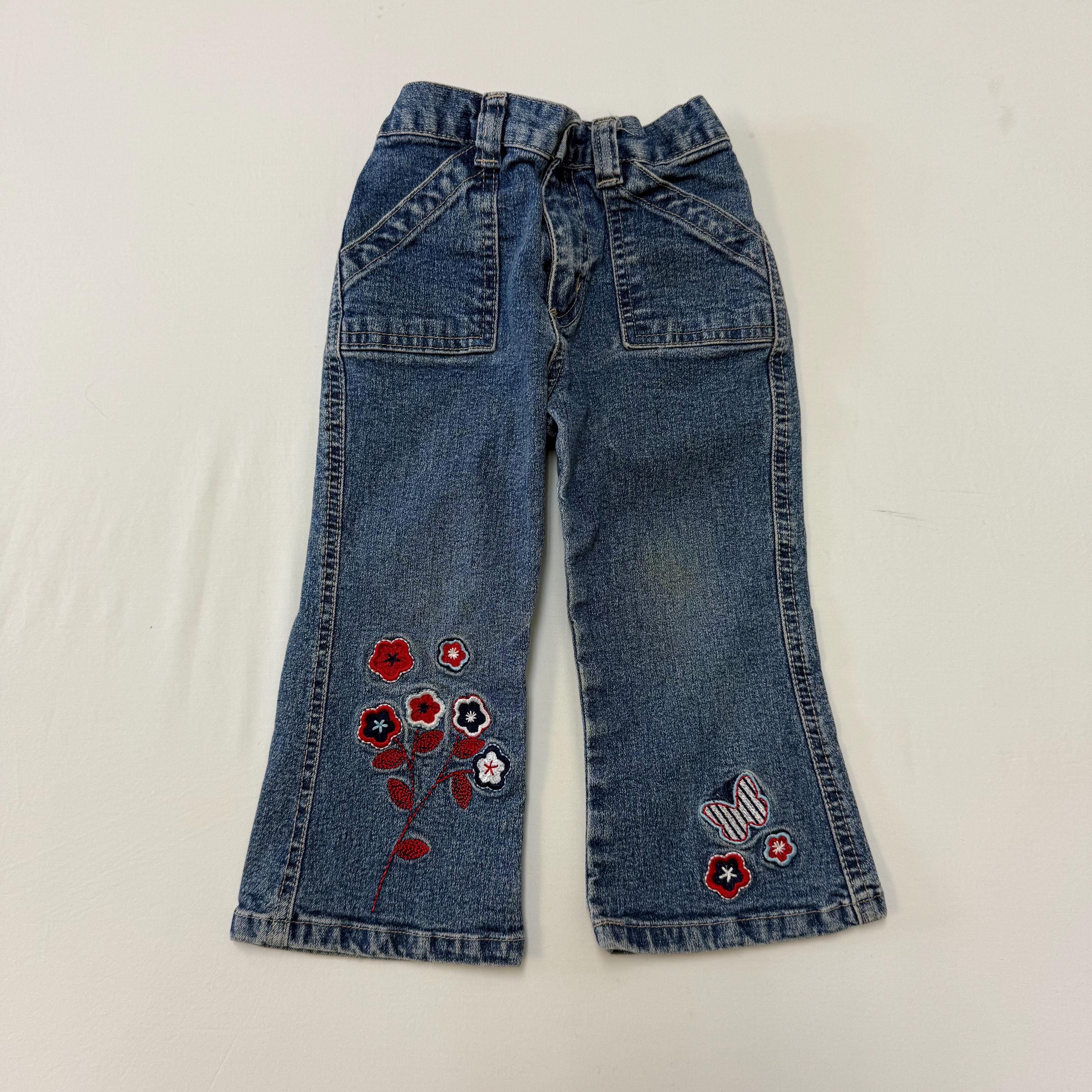 ヴィンテージ Y2K 幼児用デニムパンツ：刺繍フラワーフレア、2T - Etsy 