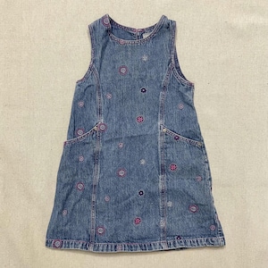 Vestido vaquero vintage Carter's con bordados florales para niños pequeños, años 90, Y2K, 4T, 5T
