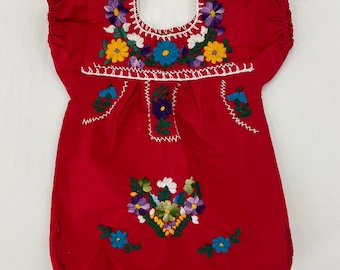 Kinderen Vintage handgeborduurde Mexicaanse bloemenjurk 1-2T