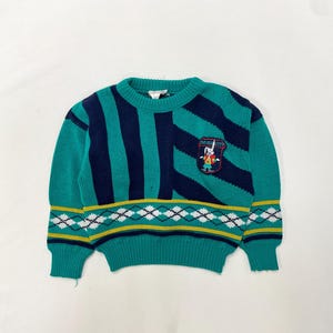 Pull en tricot rayé vintage des années 90, écusson lapin, taille bambin 3-4 ans