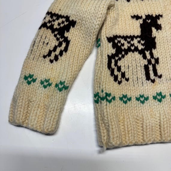 50s 60s Kids Toddler Vintage Beige Deer Lightning Zipper Cowichan 