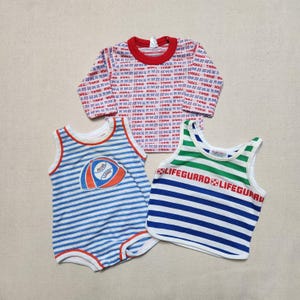 Lote de 3/Niños Bebé Bebé Vintage Health-Tex Carter's Rayas Multicolor AOP Lindo Top de Manga Larga Sin Mangas Romper Paquete / 6 m 9 m 12 m