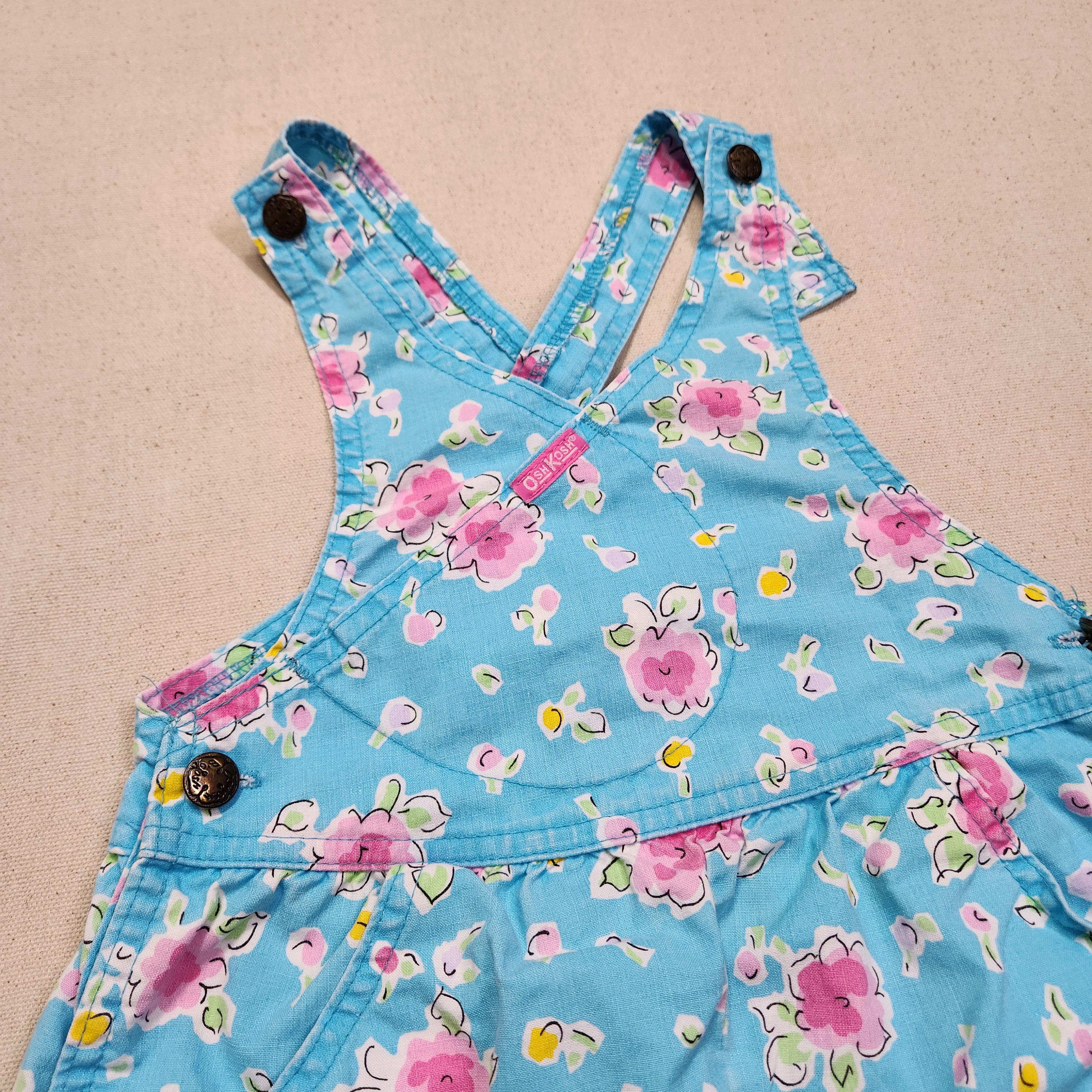 Vintage 90s Oshkosh Bgosh Floral Shortall Toddler 2-4y Turquoise