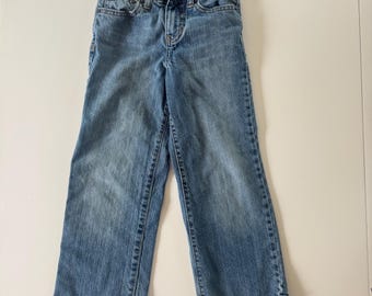 Vintage Old Navy Kids Jeans Size 6 Regular Standard Blue Denim Straight Leg Y2K 2012 Kidcore Aesthetic Everyday Adjustable Waist School Pant