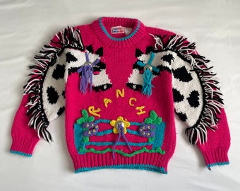 80s/90s Kids Vintage Zebra Design Sweater 5/6y