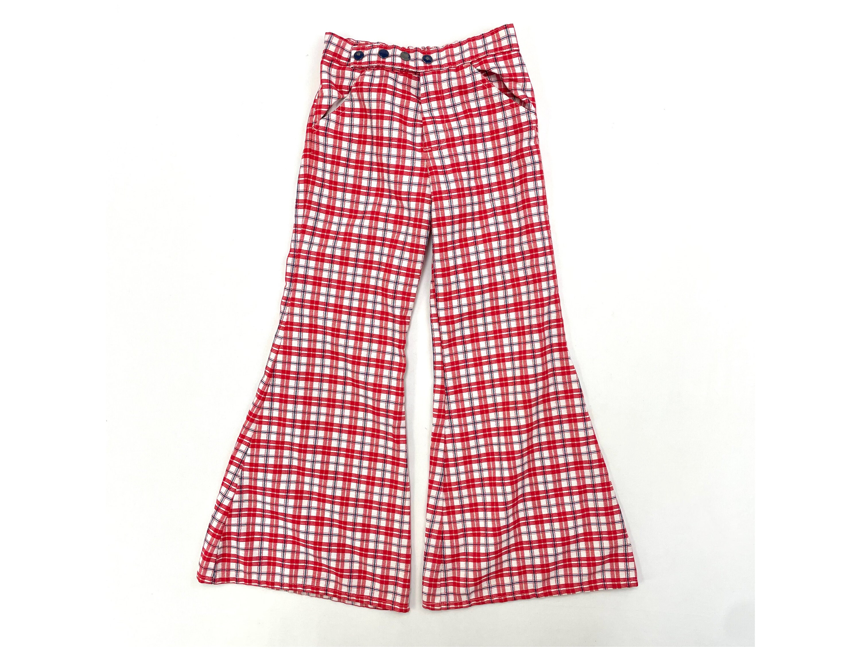 70s 80s Kids Youth Girl Vintage Plaid Flare Pants Bootscut