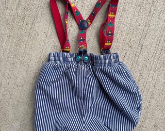 90s Kids Baby Vintage Gymboree Stripe Short With Plane Suspenders
