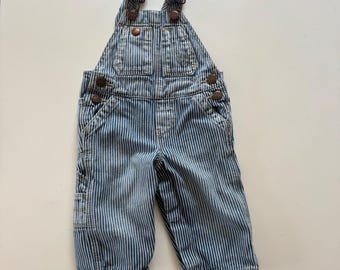 Vintage OshKosh B'gosh Hickory Stripe Overalls - 6 Months - Classic Blue and White Striped Denim Baby Dungarees