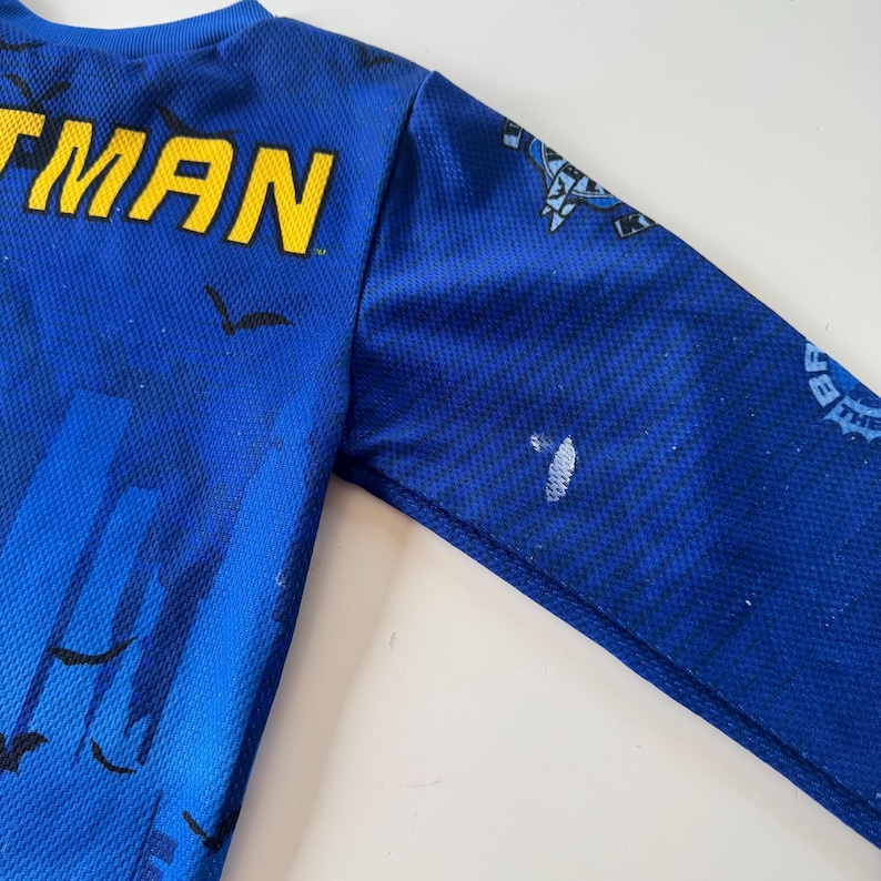 Vintage 2004 Batman Gotham City Long Sleeve Jersey Shirt Kids 5T Blue Y2K DC Comics Superhero Mesh Top image 11