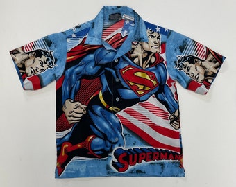 Chemise en polyester Superman AOP vintage pour enfants de l'an 2000 pour enfants de 5 à 7 ans