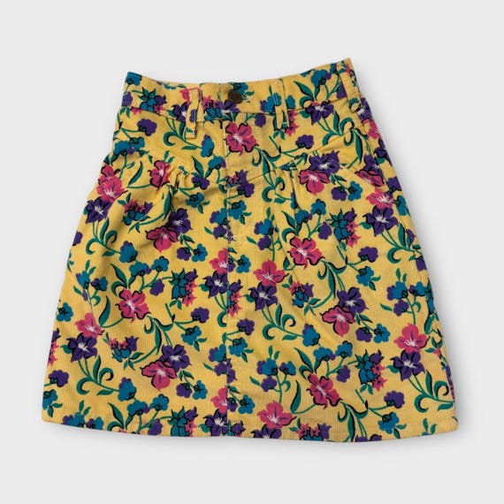 90s Kids Vintage Oshkosh Yellow Corduroy Skirt Flower Print 8Y 