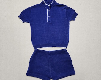 Vintage Blue Knit Polo Shirt & Shorts Set, Toddler 2T