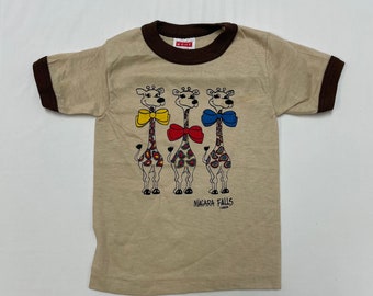 Maglietta Deadstock anni '90 per bambini, vintage, giraffa, Paisley, Cascate del Niagara, Canada, souvenir, suoneria, 3/4 anni