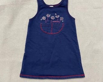 90s Y2K Kids Toddler Vintage Oshkosh Bgosh Navy Colour Flower Pattern Cute Sleeveless Sweat Dress / 5T 6y 6X /Made in USA