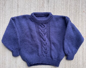 Kids Vintage Navy Dark Blue Hand Knit Pullover Sweater 4Y 5Y 6Y