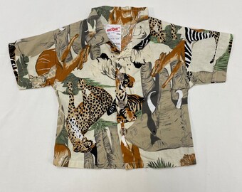 90s Kids Vintage Milton Funwear Animal Pattern Open Collar Shirt 18m