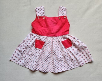 Vintage Polka Dot Cotton Dress, Red & White Aline, Sleeveless