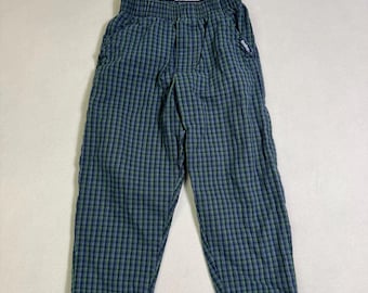 Vintage OshKosh B’gosh Plaid Pants 4T Blue Green Plaid Toddler Pull On Trousers Elastic Waist