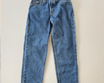 Vintage Levi’s 700 Series Kids Jeans | Made in Canada Youth Size 7 | Retro 90s High Waisted Straight Leg Denim | Classic Dark Wash Levi Stra