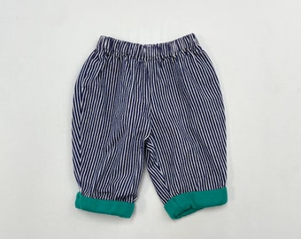 90s Kids Baby Vintage Hickory Stripe Elastic Waist Light Weight Denim Pants 3m 4m 5m 6m / 100% Cotton / Made in USA