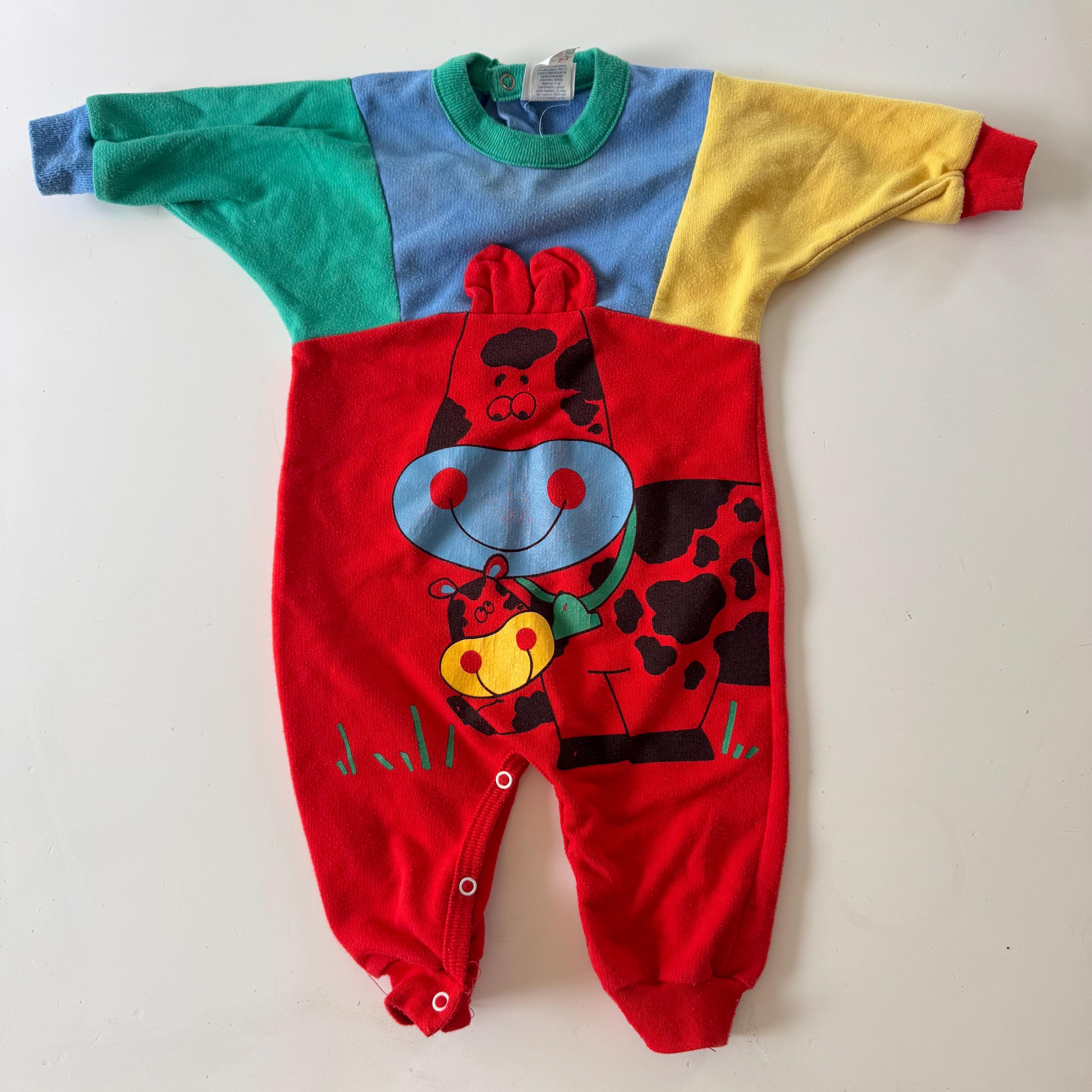 80s 90s Kids Baby Vintage Long Sleeve Buster Brown Muliticolor Cow