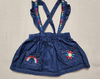 Y2K Baby Straps Rock 24 M Regenbogen Blume Bestickt Schürze Overall Kinder Headpieces