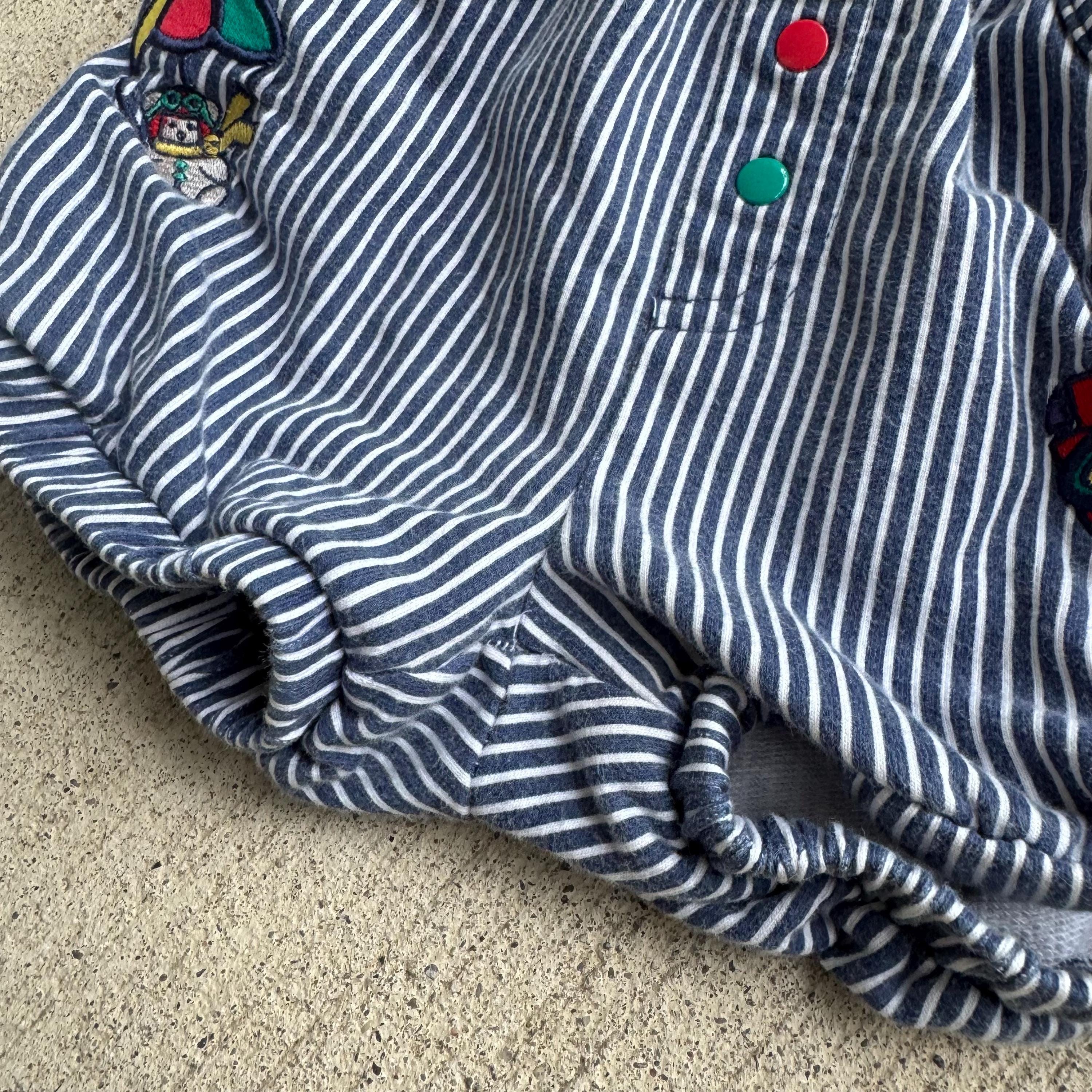 キッズ古着 ヴィンテージ Gymboree ショートオール small 90s Kids Baby Vintage Gymboree Stripe Short With Plane Suspenders