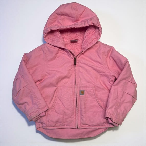 2000s Kids Vintage Pink Carhartt Zip Hooded Fleece Lined Jacket XS