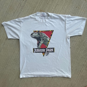 90s 1993 Kids Youth Vintage Jurassic Park T-shirt 50/50 White T