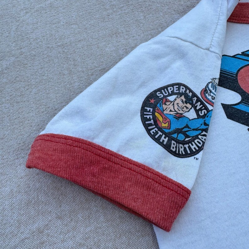 80s Kids Toddler Vintage Ringer Superman Special 50Th Birthday Design Short Sleeve White T-Shirt 3Y 4Y 5Y