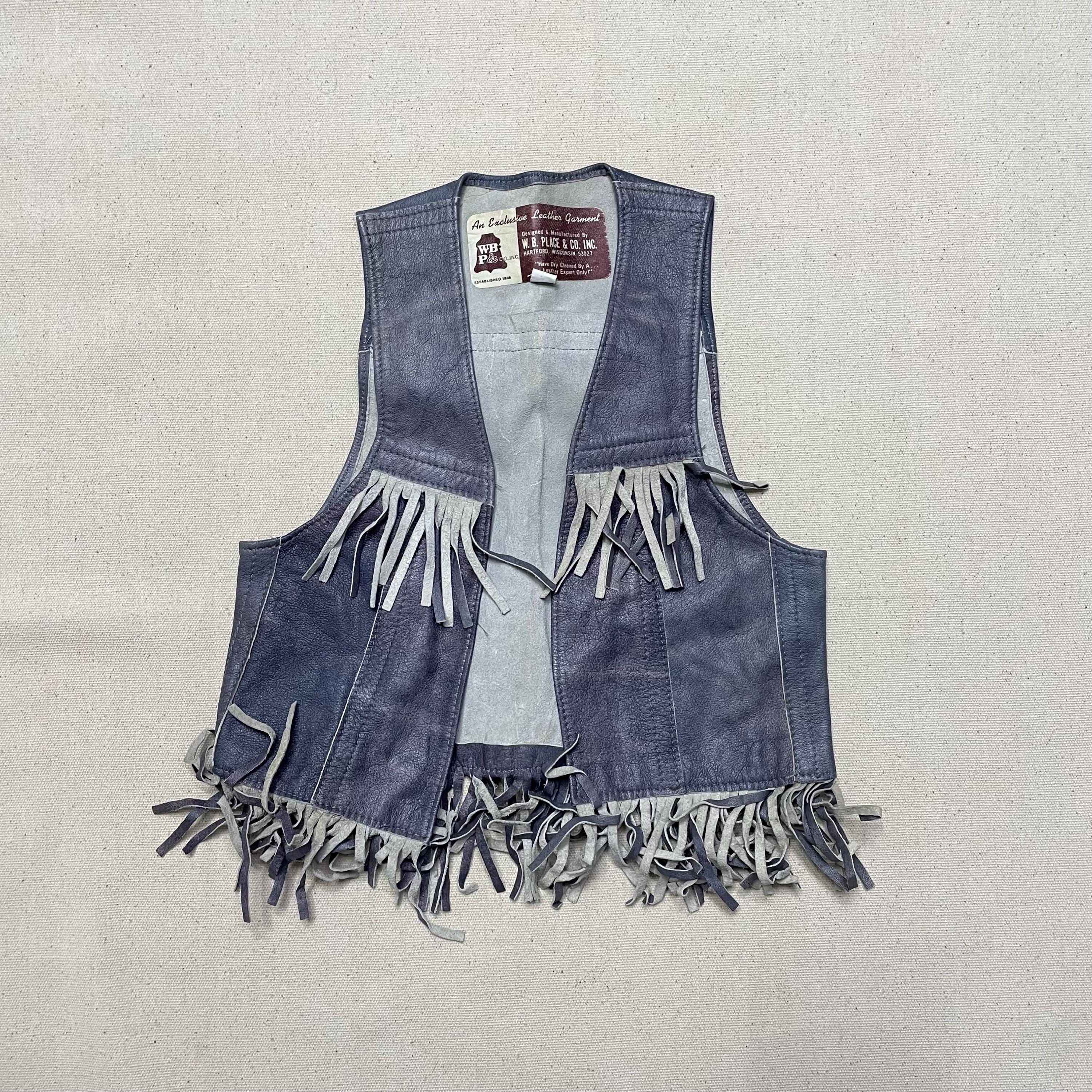 Vintage Kids Leather Fringed Cowboy Vest, Gray Two-Tone (2T-4T)