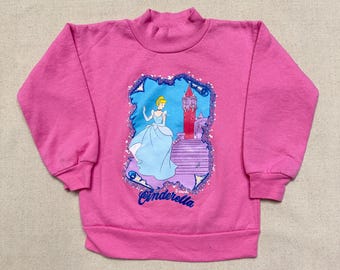 Vintage 90s Cinderella Sweatshirt Girls 2-4T Pink Mock Neck Disney Princess Pullover