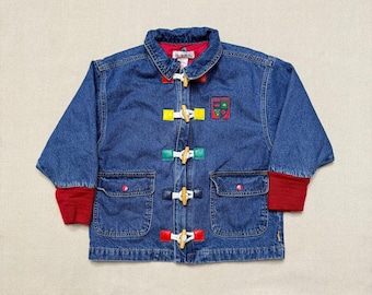 90s Kids Vintage Gymboree Rainbow Tag Quilted Lined Denim Toggle Jacket / 5y 6y 7y