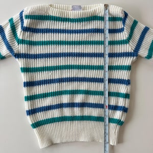 Vintage 90s Jayco Striped Sweater | Teal Blue Nautical Knit Pullover | Size 7/8 image 8