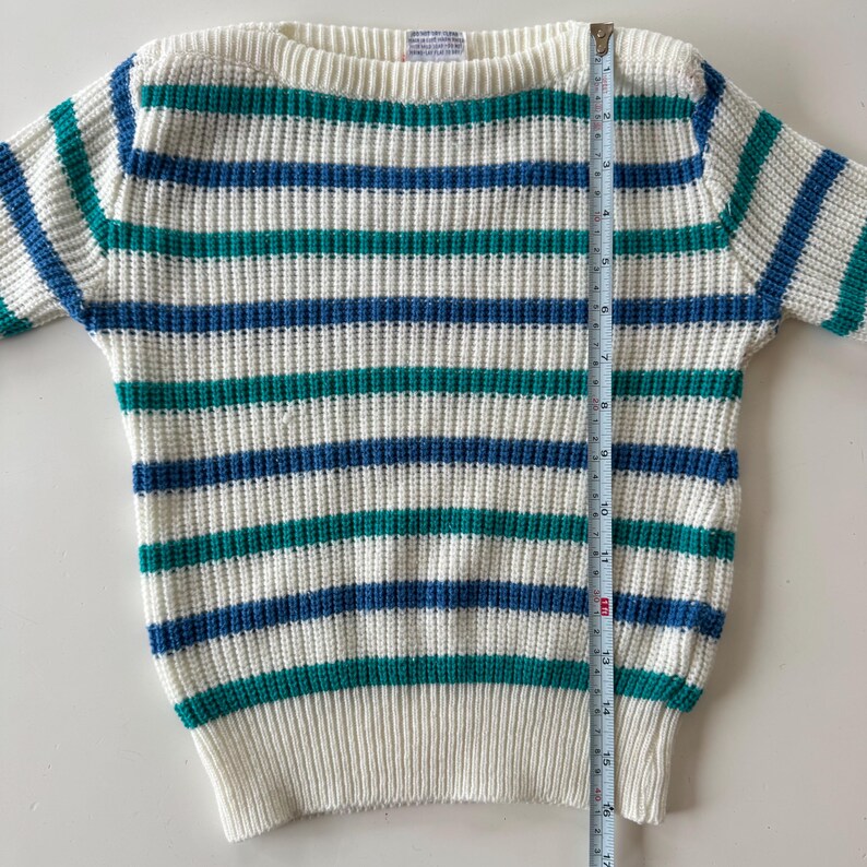 Vintage 90s Jayco Striped Sweater | Teal Blue Nautical Knit Pullover | Size 7/8 image 8