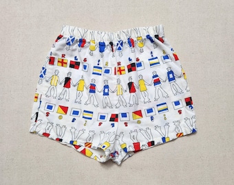 Vintage 80er Jahre Piccolo Nautical Sailor Flagge Baumwolle Shorts Kinder Größe 3/4y Made in USA
