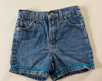 Pantalones cortos vaqueros vintage para niños X-Change, talla 6X - Pantalones cortos vaqueros de mezclilla con ribete de zigzag de los 90 - Hechos en Canadá, cintura alta elástica, ropa vintage para niños