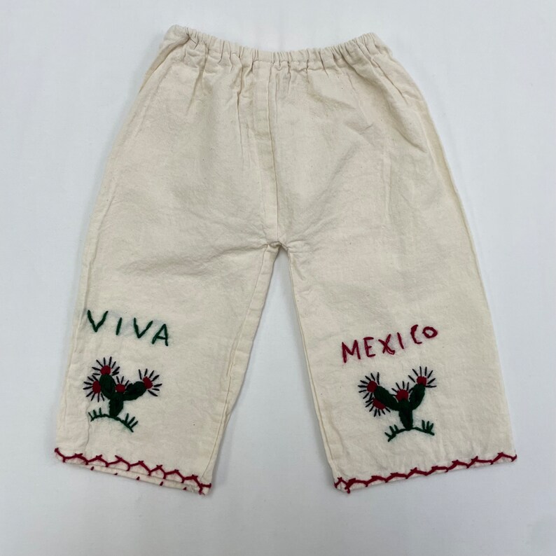 Vintage Hand bestickt Viva Mexico Baumwolle Hose 1-2J Bild 1