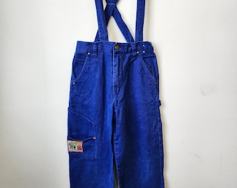 Vintage 90s Parigi Royal Blue Twill Suspender Pants Cargo Workwear Trousers 5/6