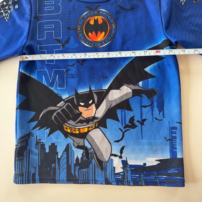 Vintage 2004 Batman Gotham City Long Sleeve Jersey Shirt Kids 5T Blue Y2K DC Comics Superhero Mesh Top image 14
