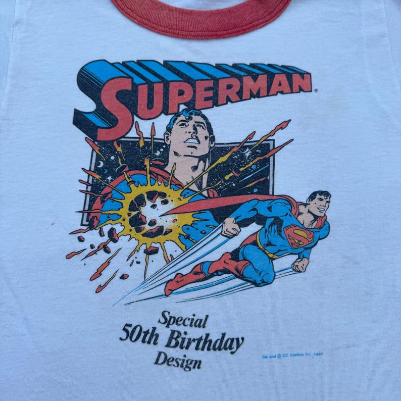 80s Kids Toddler Vintage Ringer Superman Special 50Th Birthday Design Short Sleeve White T-Shirt 3Y 4Y 5Y