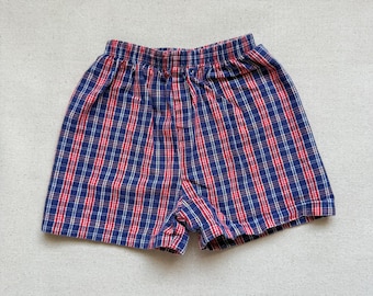 90s Vintage Carter's 12-18M Plaid Cotton Shorts Red Blue Checkered Toddler Summer Bottoms