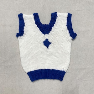 Kids Toddler Vintage Diamond White Blue 2 Tone Colour Hand Knitted Sweater Vest / 3T 4T