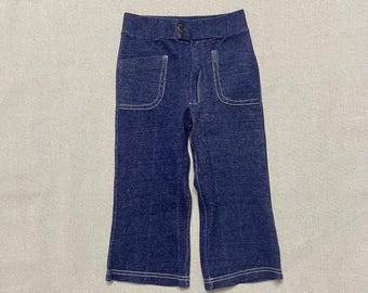 70s 80s Kids Toddler Vintage Stretch Navy Flare Easy Pants / 2T 3T / Nylon Cotton