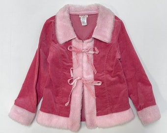 90s/Y2K Kids Vintage Cute Pick Ribbed Light Jacket 8-10y