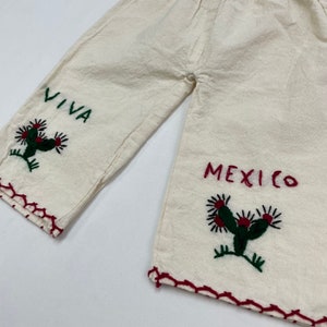 Vintage Hand bestickt Viva Mexico Baumwolle Hose 1-2J Bild 2